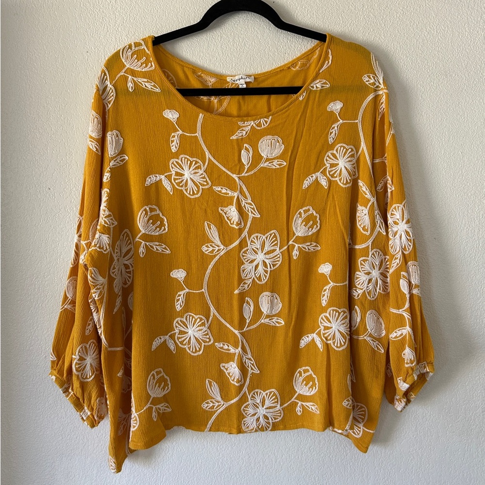 Sapphire Rayon Textured Embroidered Floral 3-Quarter Sleeve Bohochic‎ Blouse